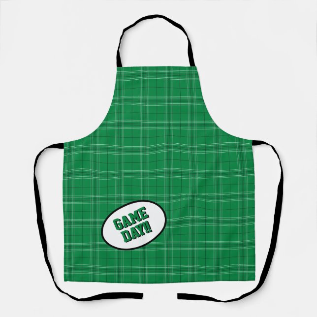 Green Plaid Pattern Game Day Apron (Front)