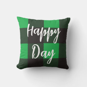 Green Plaid Pattern Happy Day Cushion