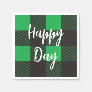 Green Plaid Pattern Happy Day Napkin
