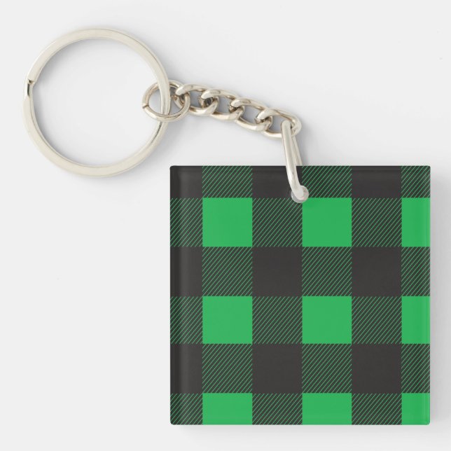 Green plaid pattern key ring (Front)