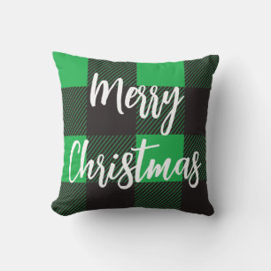 Green Plaid Pattern Merry Christmas Cushion