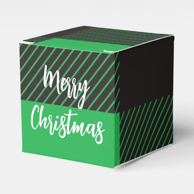 Green Plaid Pattern Merry Christmas Favour Box (Front Side)
