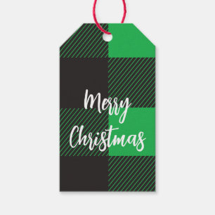 Green Plaid Pattern Merry Christmas Gift Tags