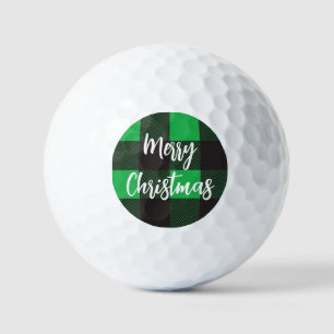 Green Plaid Pattern Merry Christmas Golf Balls