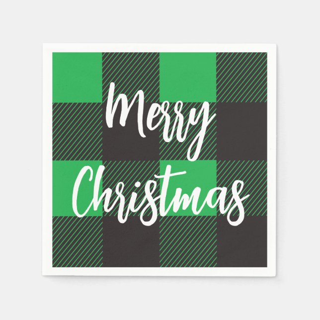 Green Plaid Pattern Merry Christmas Napkin (Front)