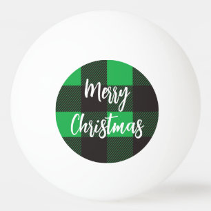 Green Plaid Pattern Merry Christmas Ping Pong Ball