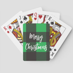 Green Plaid Pattern Merry Christmas Playing Cards