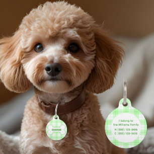 Green Plaid Pattern Name Bone Pet Tag