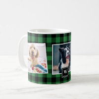 Green Plaid Pattern Photo Collage Monogram Mug