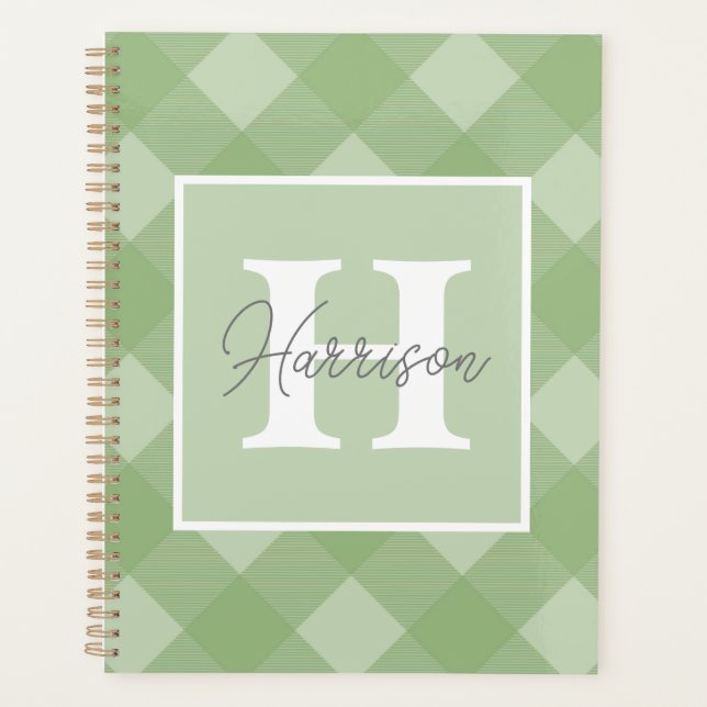 Green Plaid Personalised Monogram and Name  Planner (Front)