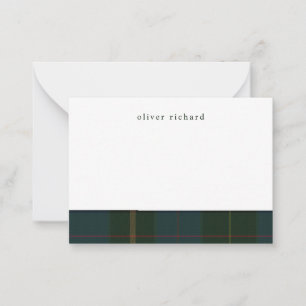 Green Plaid Personalised Stationery Note Cards