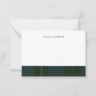 Green Plaid Personalised Stationery Note Cards