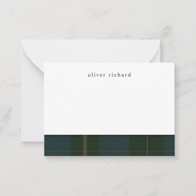 Green Plaid Personalised Stationery Note Cards (Front)