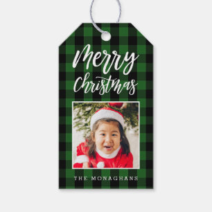 Green Plaid Photo Christmas Gift Tags