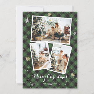 Green Plaid Photo Collage Merry Christmas Cards