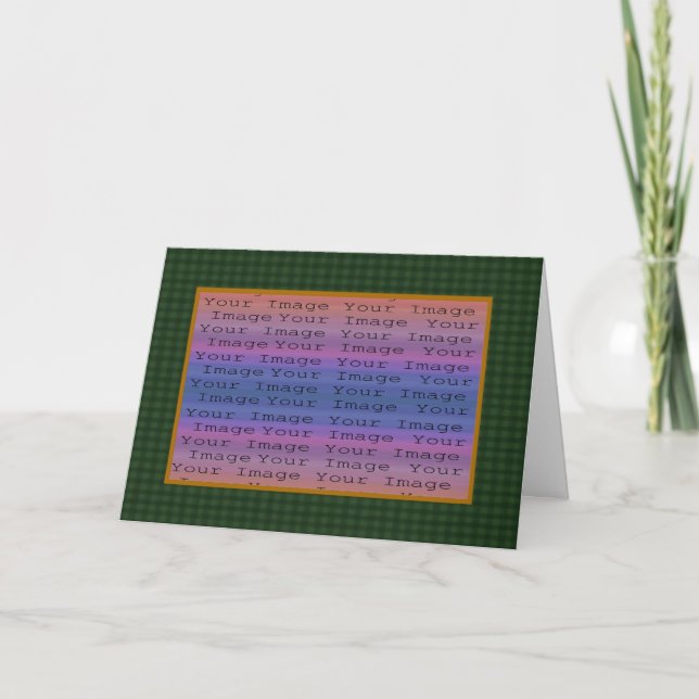 Green Plaid Photo Greeting Card (Front)