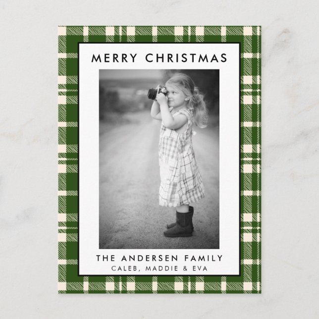 Green Plaid Photo Merry Christmas Card  (Front)