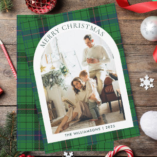 Green Plaid Photo Rustic Christmas Tartan Holiday Card