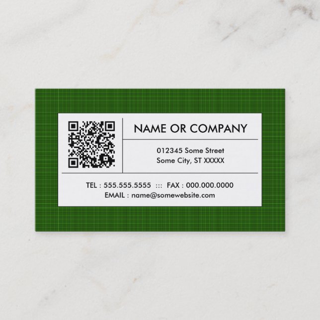green plaid QR code Business Card (Front)