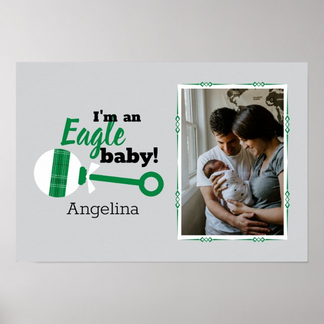 Green Plaid Rattle Eagle Baby Photo Poster (Front)