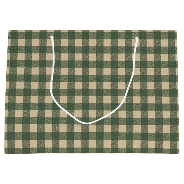 Green Plaid Rustic Country Large Gift Bag (Front)