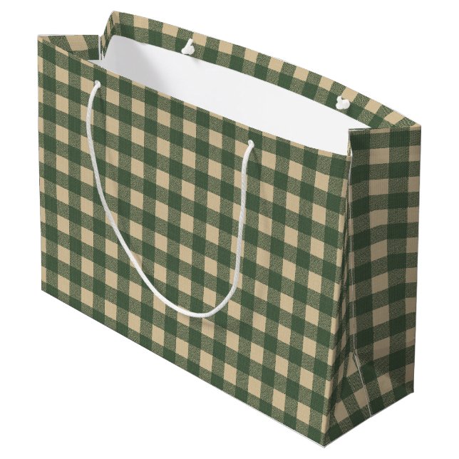 Green Plaid Rustic Country Large Gift Bag (Back Angled)