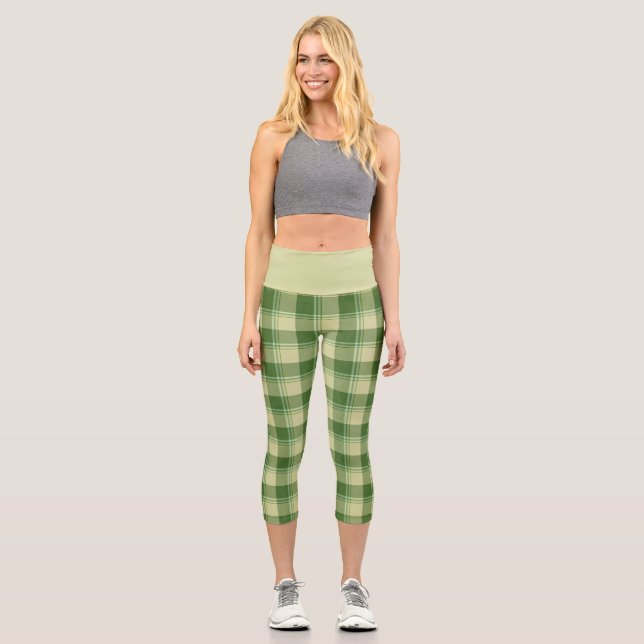 Green Plaid Saint Patrick's day Capri Leggings (Front)