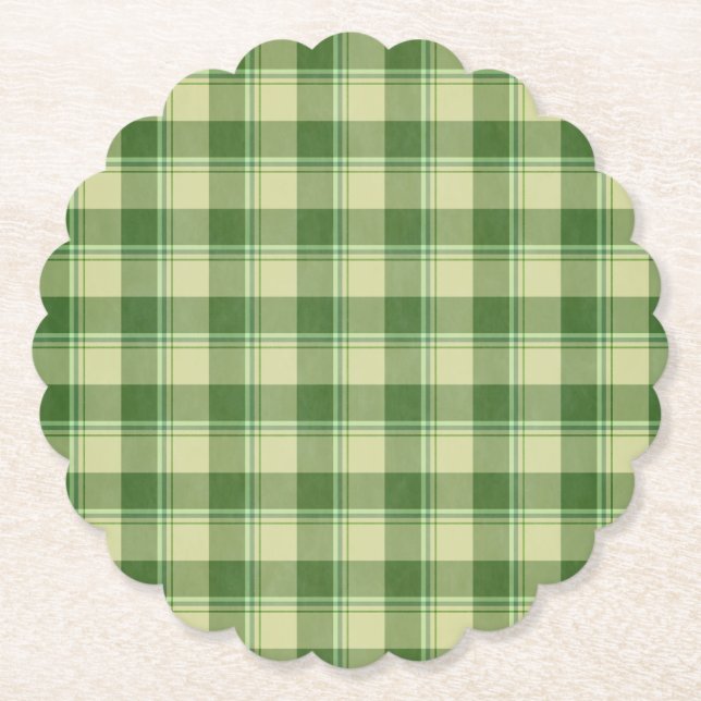 Green Plaid Saint Patrick's day Paper Coaster (Front)
