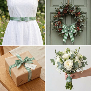 Green plaid satin ribbon