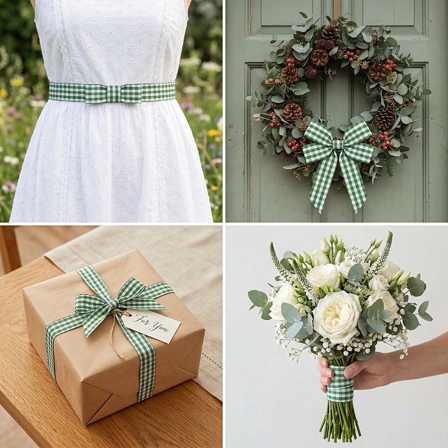 Green plaid  satin ribbon (Creator Uploaded)