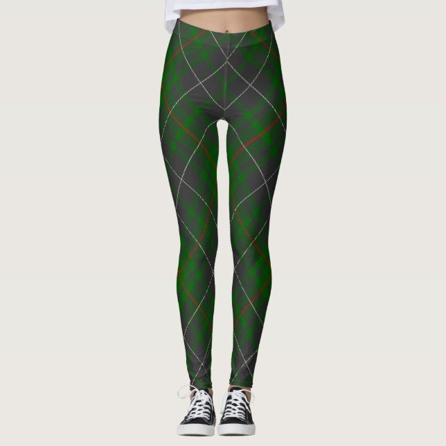 Green Plaid Scottish Tartan Pattern Leggings (Front)