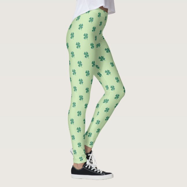 Green Plaid Shamrock 4-Leaf Clover Pattern Legging (Right)