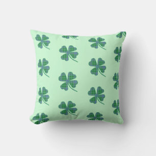 Green Plaid Shamrock Four-Leaf Clover Pattern Cushion