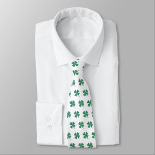 Green Plaid Shamrock Four-Leaf Clover Pattern Tie