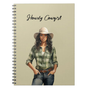 Green Plaid Shirt Howdy Black Female Cowgirl Notebook