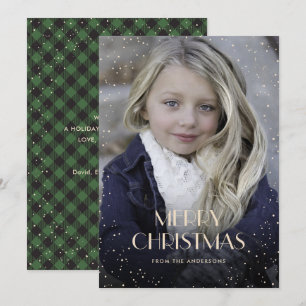 Green Plaid Snow Photo Christmas Cards