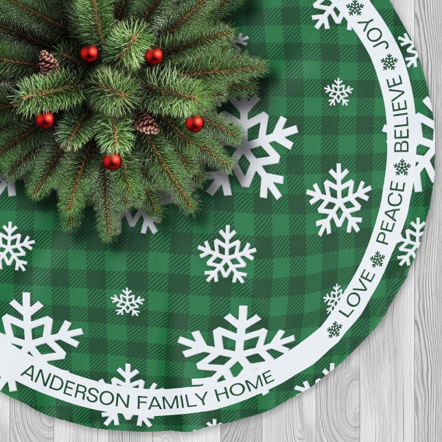 Green Plaid Snowflake Festive Words Christmas Brushed Polyester Tree Skirt (Green Plaid Snowflake Festive Words Christmas Brushed Polyester Tree Skirt)