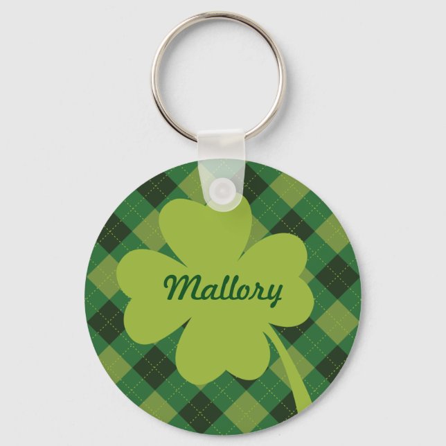 Green Plaid St. Patty's Day Personalised Keychain (Front)