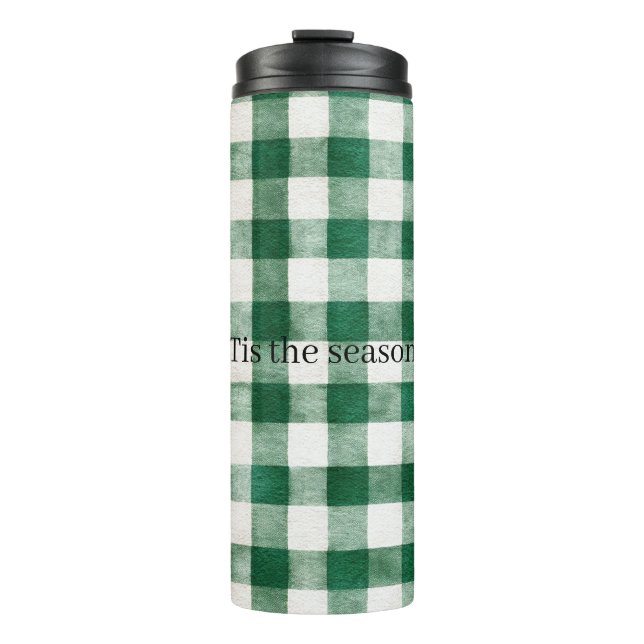 Green Plaid Stripes Christmas Thermal Tumbler (Front)