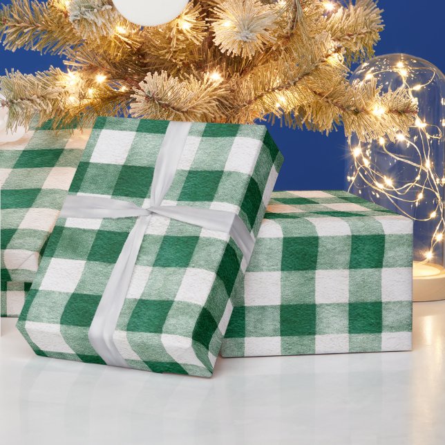 Green Plaid Stripes Christmas Wrapping Paper (Holidays)