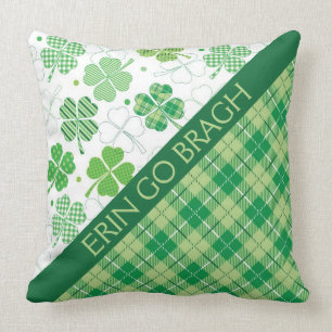 Green Plaid Tartan and Shamrocks Cushion