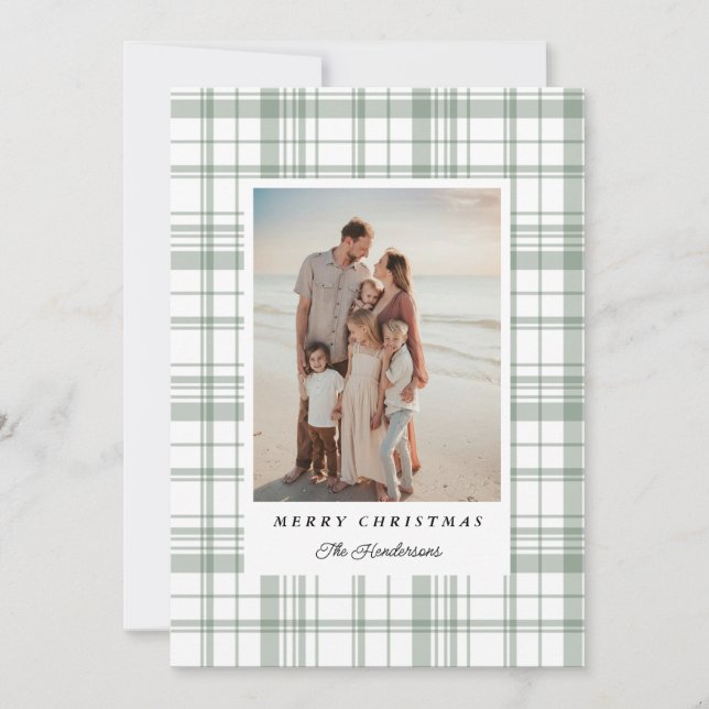 Green Plaid Tartan Christmas Photo Card (Front)