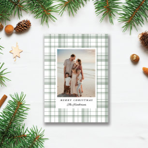 Green Plaid Tartan Christmas Photo Card