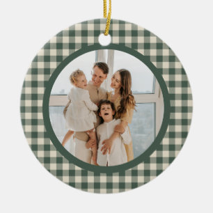 Green Plaid Tartan Pattern Annual Christmas Photo Ceramic Tree Decoration