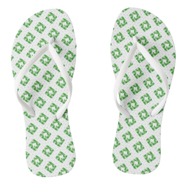 Green Plaid Tooth Pattern Flip Flops (Footbed)