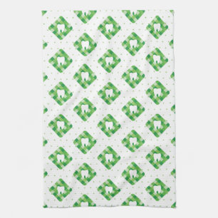 Green Plaid Tooth Pattern Tea Towel