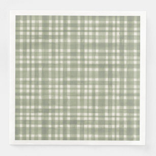 Green Plaid Watercolor Gingham Party Plate Napkin
