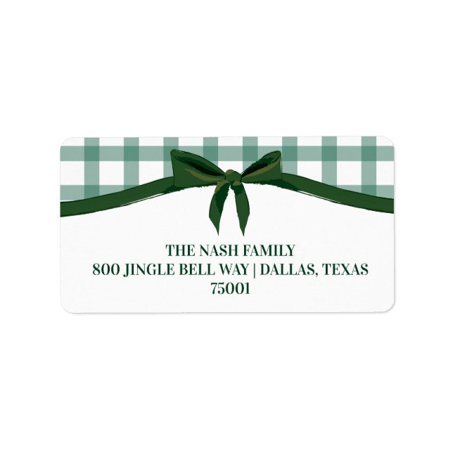 Green Plaid with Bow Return Address Label (Front)