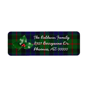 Green Plaid with Holly Address Labels
