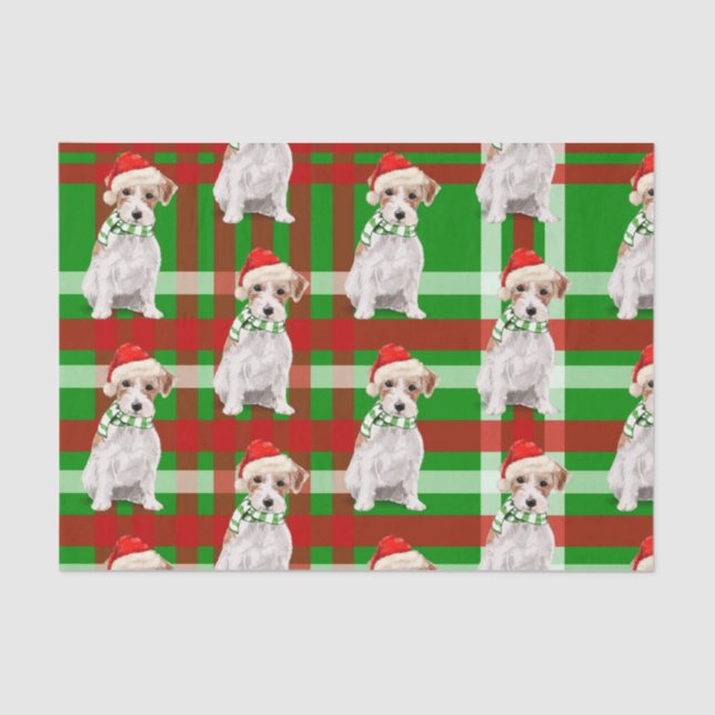 Green Plaid with Jack Russell Terrier Christmas Tissue Paper (Front)